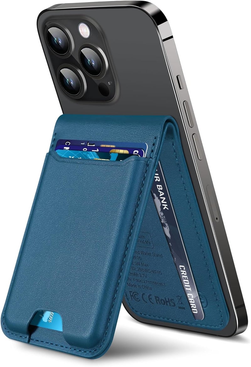 ExtreLife for Magsafe Wallet, Works with Apple Find My, Strongest Magnetic Wallet for iPhone 17/16/15/14/13/12 Series, WalletTracker with Adjustable Stand, 6 Cards Holder, Dark Blue - Image 1